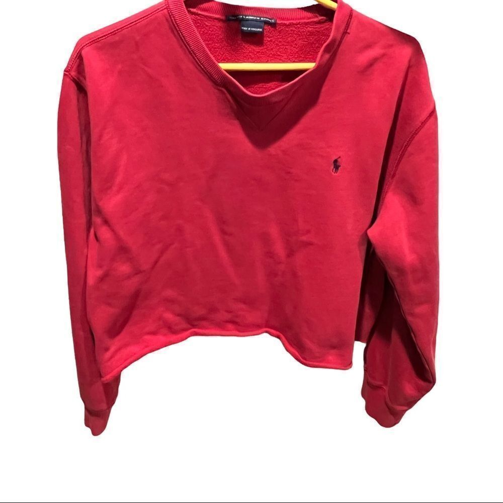 Ralph Lauren‎ Sport Red Cropped Long Sleeved V-neck sweatshirt size medium